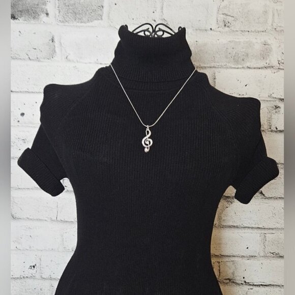 Crystal Treble Clef Musical Symbol Pendant with Silvertone Necklace - Picture 1 of 6